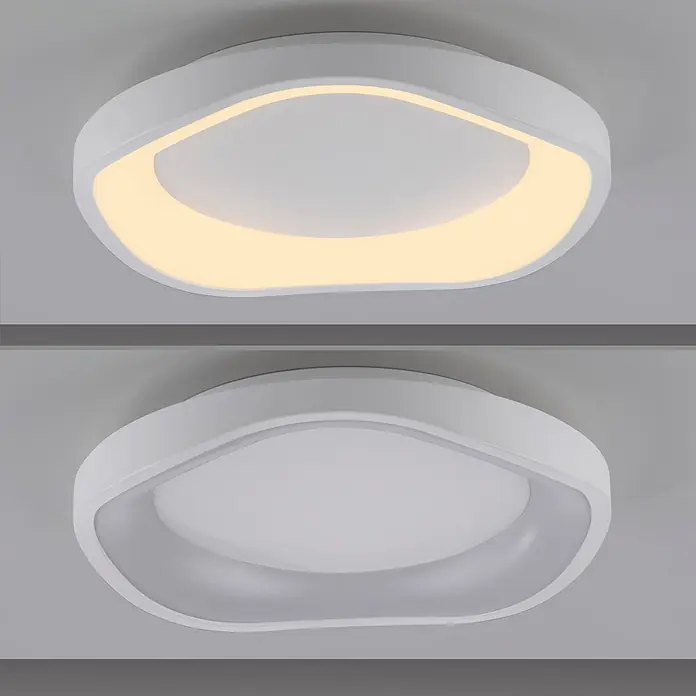 Just Light LED-Deckenleuchte rund Tavoli - 10 W, Ø x H: 28,5 x 7 cm, Sandbrise, Neutralweiß - Weiße moderne Deckenleuchte mit wellenförmigem Design, sowohl beleuchtet als auch unbeleuchtet.