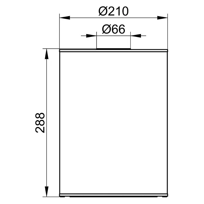 Keuco Kosmetikeimer Plan - 5 l, Edelstahl, Chrom, schwarz - Zylindrisches Produkt, technische Zeichnung: Höhe 288, Außendurchmesser 210, obere Öffnung Durchmesser 66.