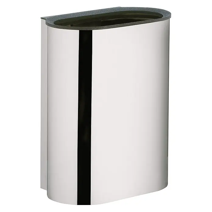 Keuco Kosmetikeimer Plan - 30 l, Edelstahl, Chrom - Halbzylindrischer Wandbehälter aus Chrom mit schwarzem Rand und vertikalem Streifen.