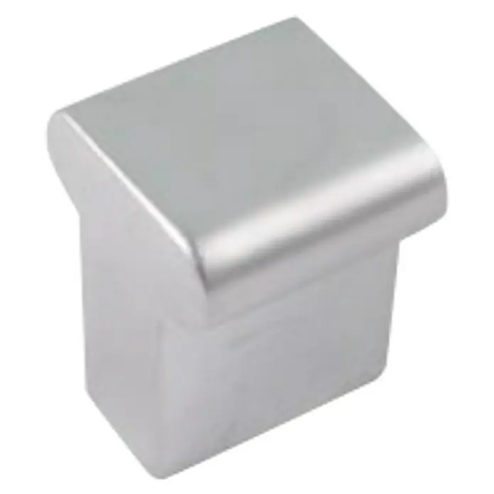 Nesu Pomo para muebles 33517 - Acero, Cromo - Primer plano de un tirador de armario cuadrado de níquel cepillado, que muestra la simplicidad moderna y la elegancia práctica.