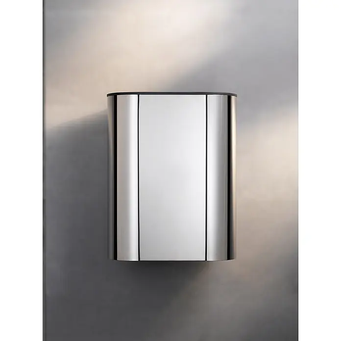 Keuco Kosmetikeimer Plan - 30 l, Edelstahl, Chrom - Eleganter, silberner Wandbehälter mit vertikalen schwarzen Akzenten.
