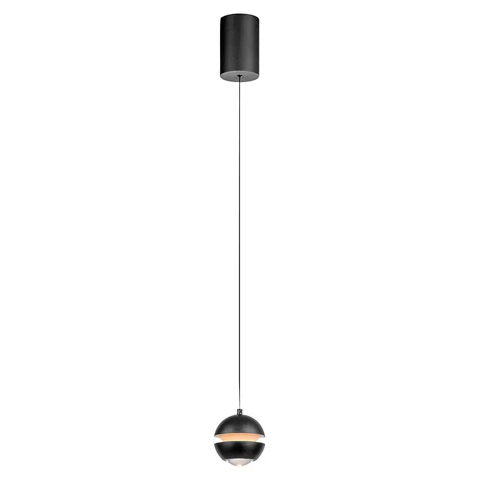Just Light LED-Pendelleuchte Lini - 4,5 W, L x B x H: 10 x 10 x 10 cm, Schwarz, Warmweiß - Schwarze zylindrische Deckenhalterung Pendelleuchte mit dünnem Kabel und runder, geschichteter schwarzer Lampe mit warmem Licht.