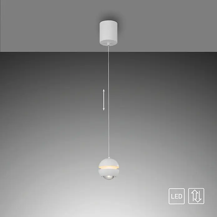 Just Light LED-Pendelleuchte Lini - 4,5 W, L x B x H: 10 x 10 x 10 cm, Weiß, Warmweiß - Weiße, kugelförmige LED-Pendelleuchte mit verstellbarer Kabellänge zur Deckenmontage.