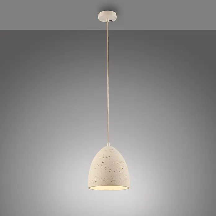 Just Light Pendelleuchte Traventa - 40 W, L x B x H: 21 x 21 x 120 cm, Travertinoptik, E27, Anzahl Leuchtmittel: 1 Stk. - Cremefarbene, strukturierte Pendelleuchte mit porösem Schirm, an beigefarbener Kordel hängend und warmes Licht spendend.
