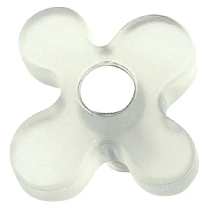 Nesu Pomo infantil para mueble Flor - Transparente - Primer plano de una cuenta translúcida en forma de cruz con un agujero en el centro. Ideal para diseño de joyas y proyectos de manualidades.