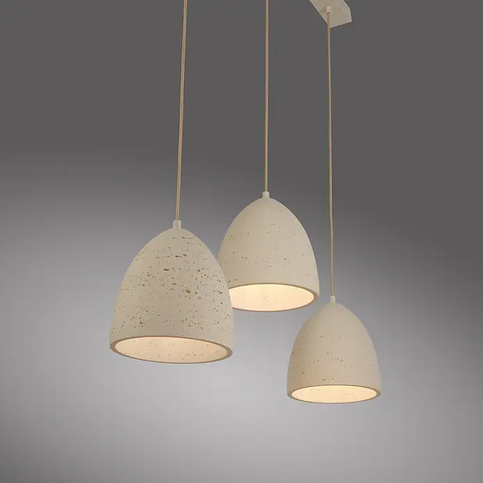 Just Light Pendelleuchte Traventa - L x B x H: 115 x 21 x 120 cm, Travertinoptik, E27, Anzahl Leuchtmittel: 3 Stk. - Drei helle, texturierte Pendelleuchten mit gewölbten Schirmen, nach unten leuchtend.