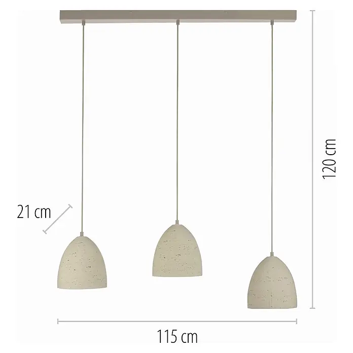 Just Light Pendelleuchte Traventa - L x B x H: 115 x 21 x 120 cm, Travertinoptik, E27, Anzahl Leuchtmittel: 3 Stk. - Dreiflammige Pendelleuchte mit hellbeigen Schirmen in Betonoptik und passender Aufhängung. Gesamtlänge 115 cm.