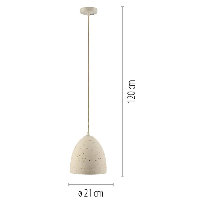 Just Light Pendelleuchte Traventa - 40 W, L x B x H: 21 x 21 x 120 cm, Travertinoptik, E27, Anzahl Leuchtmittel: 1 Stk. - Cremefarbene Beton-Pendelleuchte mit texturiertem Schirm, Gesamthöhe 120 cm, Durchmesser 21 cm.
