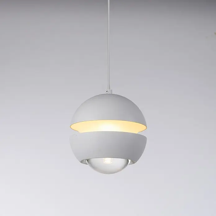 Just Light LED-Pendelleuchte Lini - 4,5 W, L x B x H: 10 x 10 x 10 cm, Weiß, Warmweiß - Graue, strukturierte kugelförmige Pendelleuchte mit zentraler beleuchteter Öffnung und klarem unterem Globus.