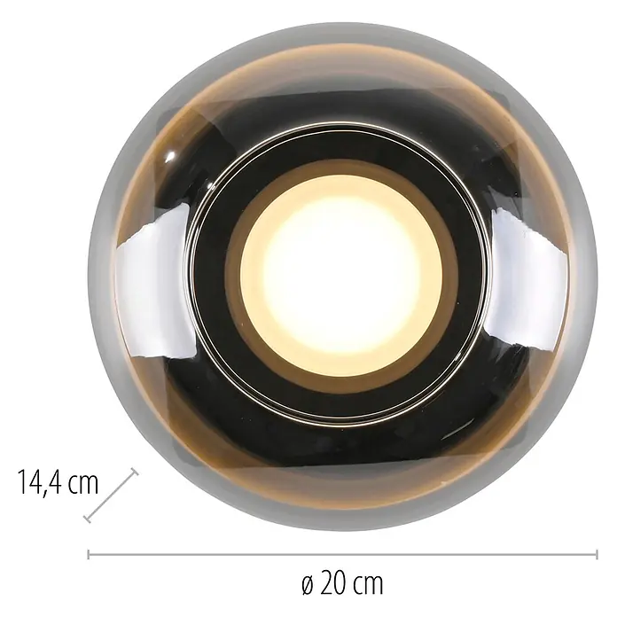 Just Light LED-Deckenleuchte Sia - 4,5 W, L x B x H: 20 x 20 x 14,4 cm, Rauchglas/ Schwarz, Warmweiß - Runde, transparente dunkle Glaslampe mit einem leuchtenden warmweißen Licht.