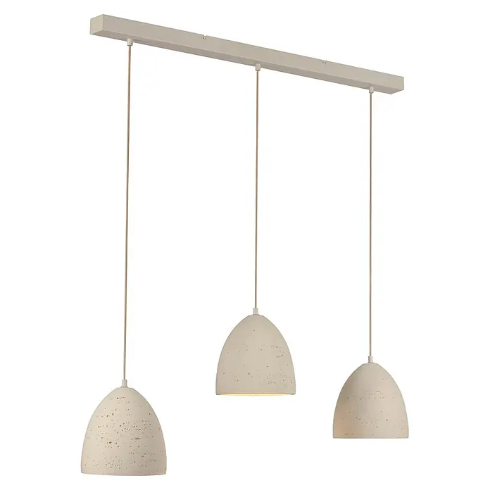 Just Light Pendelleuchte Traventa - L x B x H: 115 x 21 x 120 cm, Travertinoptik, E27, Anzahl Leuchtmittel: 3 Stk. - Creme-farbene lineare Pendelleuchte mit drei strukturierten, kuppelförmigen Schirmen.