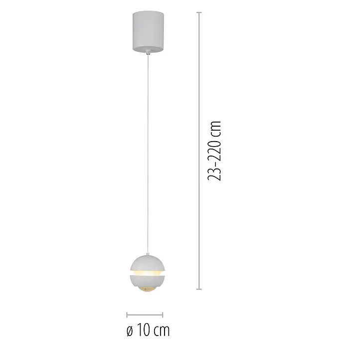Just Light LED-Pendelleuchte Lini - 4,5 W, L x B x H: 10 x 10 x 10 cm, Weiß, Warmweiß - Weiße kugelförmige Pendelleuchte mit zylindrischer Deckenrosette. Höhenverstellbar 23-220 cm, Ø 10 cm.