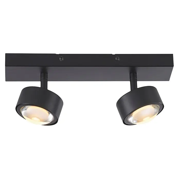 Just Light LED-Deckenstrahler Kulu - 9,6 W, L x B x H: 30 x 12 x 12,5 cm, Schwarz, Warmweiß, Anzahl Leuchtmittel: 2 Stk. - Schwarze Deckenleuchte mit zwei warmen, verstellbaren Strahlern.
