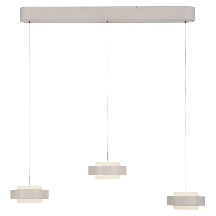Just Light Pendelleuchte rund Elmo - 58 W, Ø x H: 17,5 x 200 cm, Sandbeige, Anzahl Leuchtmittel: 3 Stk. - Moderne hellgraue lineare Pendelleuchte mit drei hängenden, geschichteten Rundschirmen.