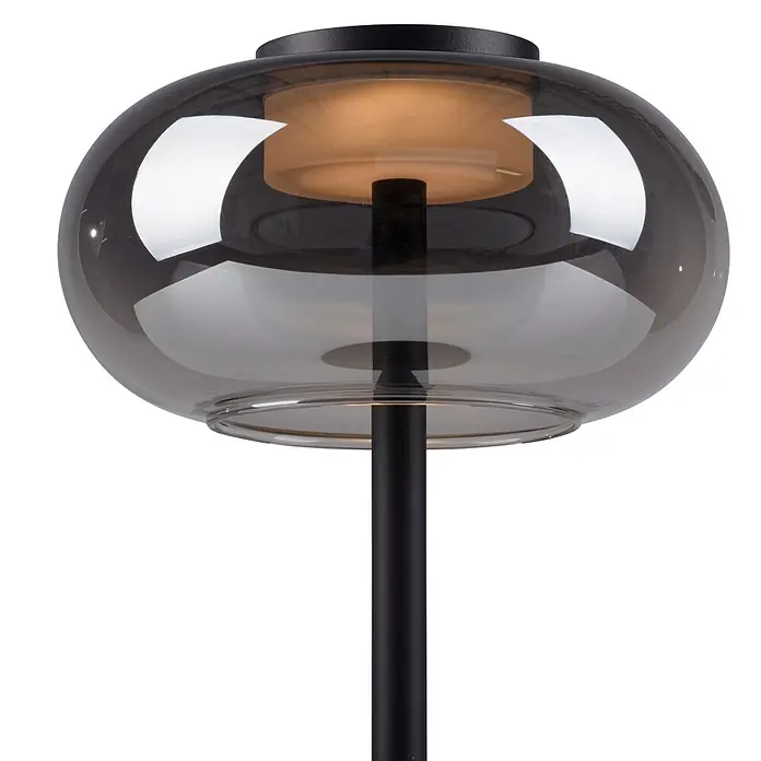 Just Light Akku-Tischleuchte Sia - L x B x H: 22 x 20 x 33 cm, Warmweiß, 9 W, IP20 - Moderne Lampe mit Rauchglas-Kugelschirm und schwarzem Ständer.