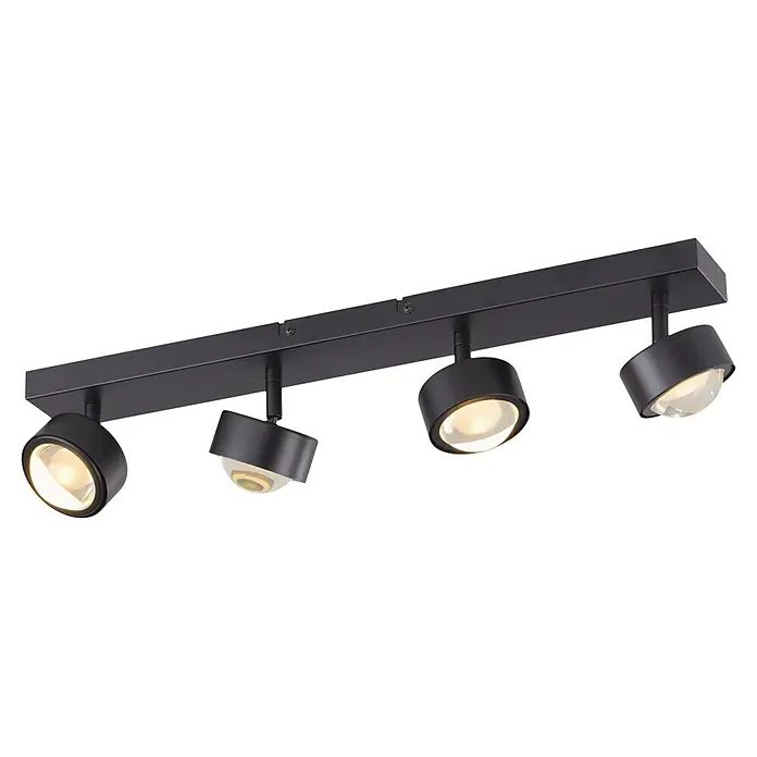 Just Light LED-Deckenstrahler Kulu - 19,2 W, L x B x H: 60 x 12,5 x 12,5 cm, Schwarz, Warmweiß, Anzahl Leuchtmittel: 4 Stk. - Schwarze Metallschiene mit vier verstellbaren, beleuchteten Strahlern.