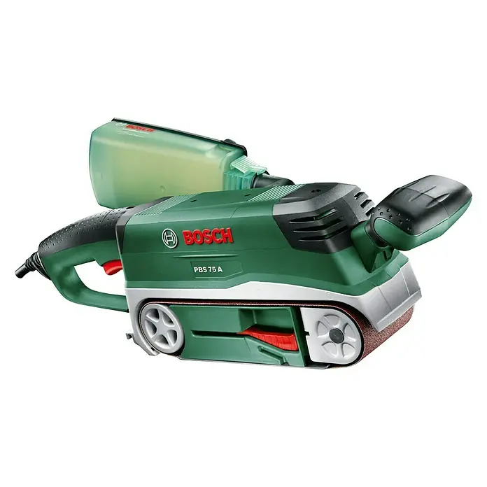 Bosch Elektro-Bandschleifmaschine PBS 75 A - 710 W, Bandgeschwindigkeit: 300 m/min - Der Bosch PBS 75 A Bandschleifer ist ein Werkzeug zum Schleifen von Holz und anderen Materialien. Er verfügt über einen Staubbeutel.