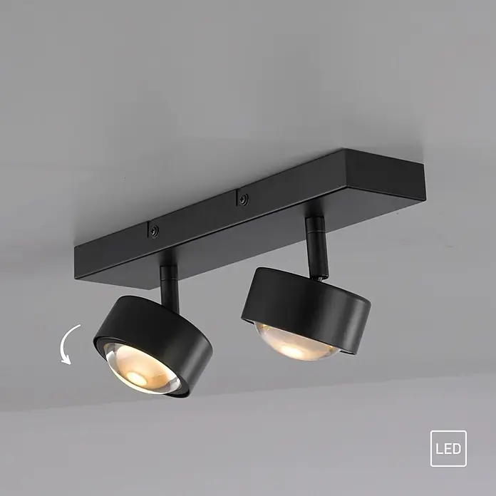Just Light LED-Deckenstrahler Kulu - 9,6 W, L x B x H: 30 x 12 x 12,5 cm, Schwarz, Warmweiß, Anzahl Leuchtmittel: 2 Stk. - Schwarzer Deckenstrahler mit zwei verstellbaren LED-Köpfen.
