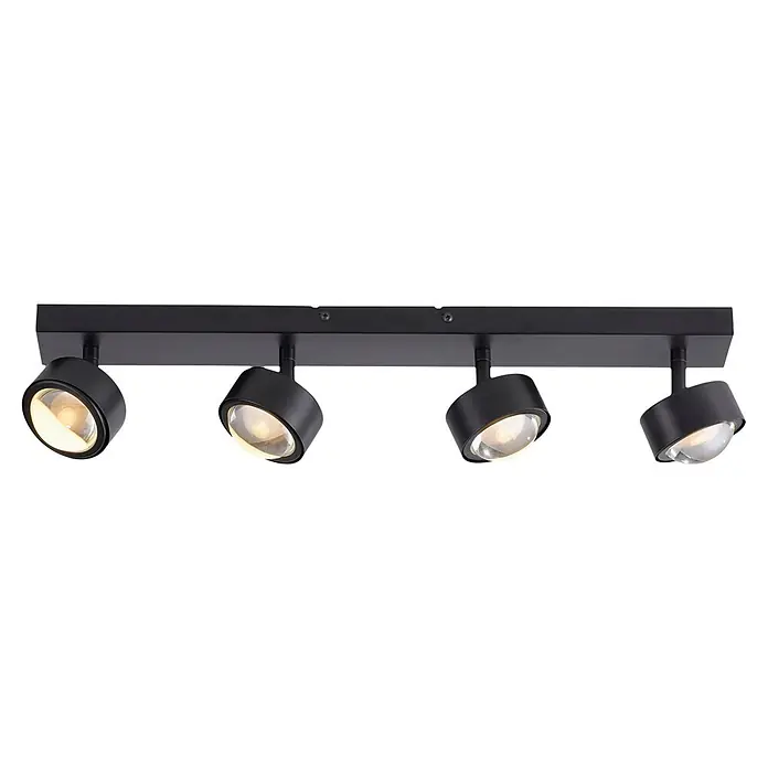 Just Light LED-Deckenstrahler Kulu - 19,2 W, L x B x H: 60 x 12,5 x 12,5 cm, Schwarz, Warmweiß, Anzahl Leuchtmittel: 4 Stk. - Schwarze LED-Deckenschiene mit vier verstellbaren Strahlern, warmweiß beleuchtet.