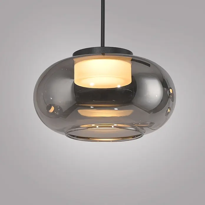 Just Light LED-Pendelleuchte Sia - 4,5 W, L x B x H: 80 x 20 x 20 cm, Rauchglas/ Schwarz, Warmweiß, Anzahl Leuchtmittel: 1 Stk. - Moderne Pendelleuchte mit rauchfarbenem Glasschirm, mattiertem Diffusor und schwarzer Aufhängung, spendet warmes Licht.