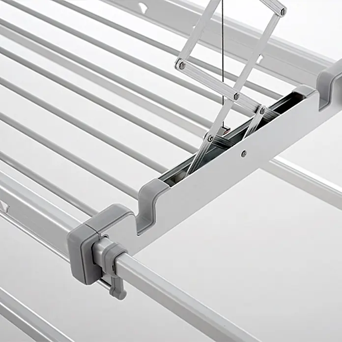 Foxydry Deckenwäschetrockner Pro 120 - L x B: 53 x 122 cm, Stahlgrau - Silbergrauer Wäscheständer aus Aluminium mit mehreren Stangen und verstellbarem Scherenmechanismus.