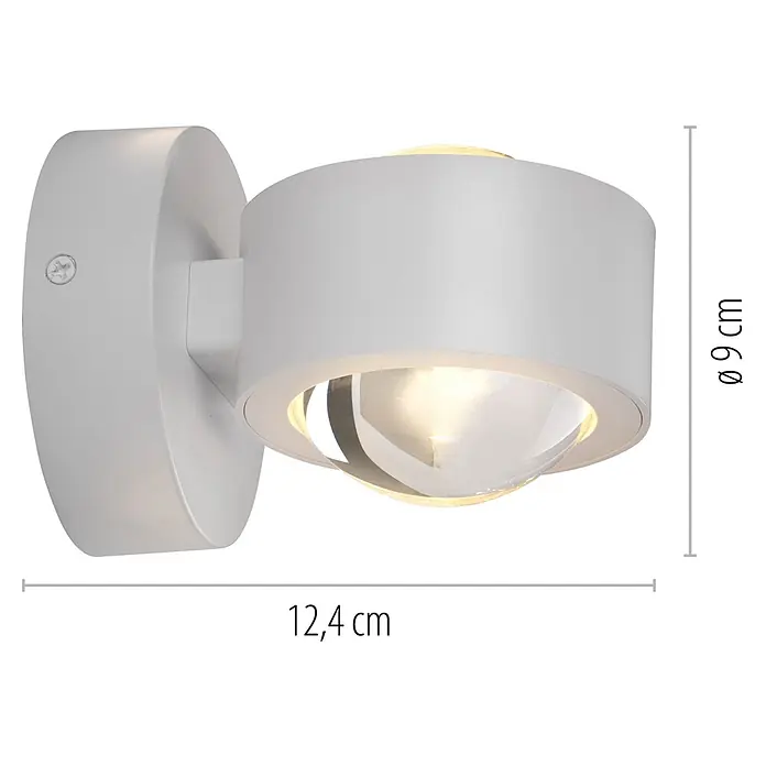 Just Light LED-Wandleuchte Chia -  - Weiße Wandleuchte mit klarer sphärischer Linse, 12,4 cm lang und 9 cm Durchmesser.