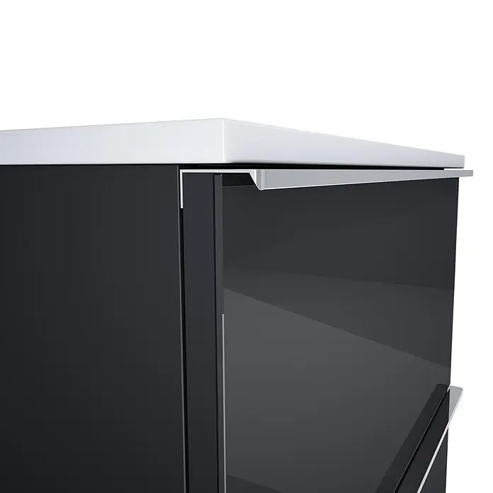 Riva Moon Waschtischunterschrank - B x T x H: 60 x 45,3 x 63,5 cm, Schwarz - Moderner schwarzer Schrank mit weißer Arbeitsplatte und schlankem silbernem integriertem Griff.