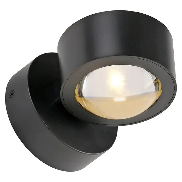 Just Light LED-Wandleuchte Chia -  - Schwarzer, verstellbarer Wandstrahler mit matter Oberfläche und klarer Linse, die warmes Licht abstrahlt.