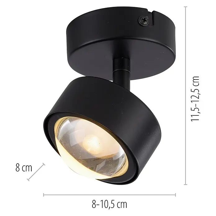 Just Light LED-Deckenstrahler Kulu - 4,8 W, L x B x H: 10,5 x 8 x 12,5 cm, Schwarz, Warmweiß, Anzahl Leuchtmittel: 1 Stk. - Verstellbarer Deckenstrahler aus matt-schwarzem Metall mit integrierter LED-Lichtquelle.