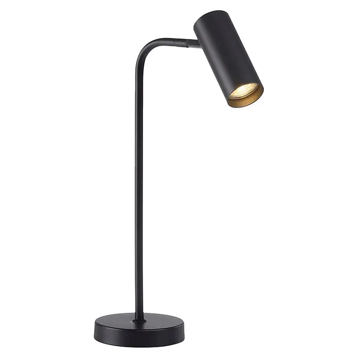Just Light Akku-Tischleuchte Rik - L x B x H: 28 x 13 x 46 cm, Warmweiß, 2 W, IP20 - Schwarze Metall-Schreibtischlampe mit zylindrischem Kopf, die warmes Licht abstrahlt.