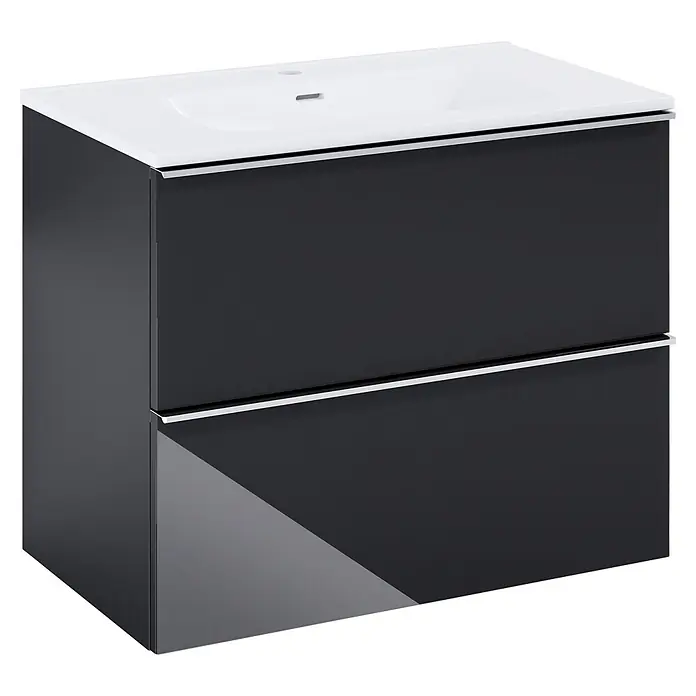Riva Moon Waschtischunterschrank - B x T x H: 80 x 45,3 x 63,5 cm, Schwarz - Dunkelgrauer Badunterschrank mit integriertem weißen Waschbecken und zwei Schubladen.
