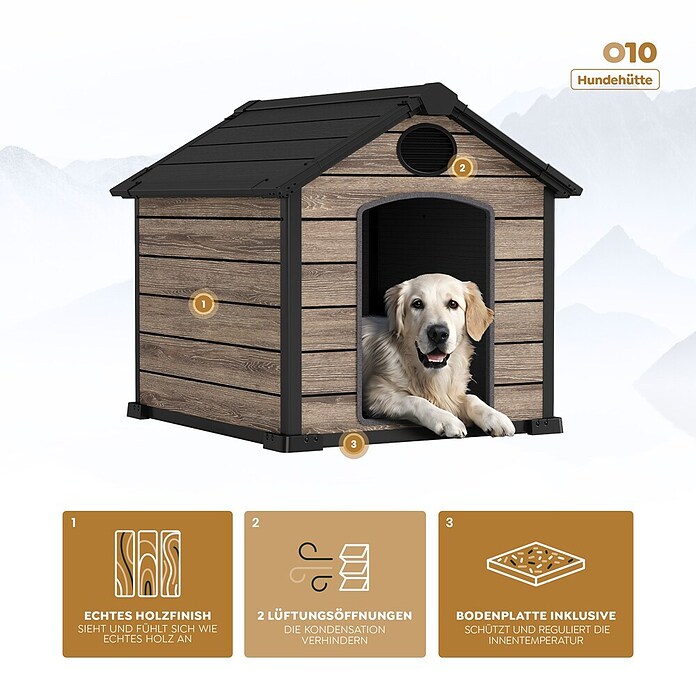 Hoggar Hundehütte Oak (L x B x H: 115 x 102 x 100 cm, Kunststoff, Beige) | BAUHAUS
