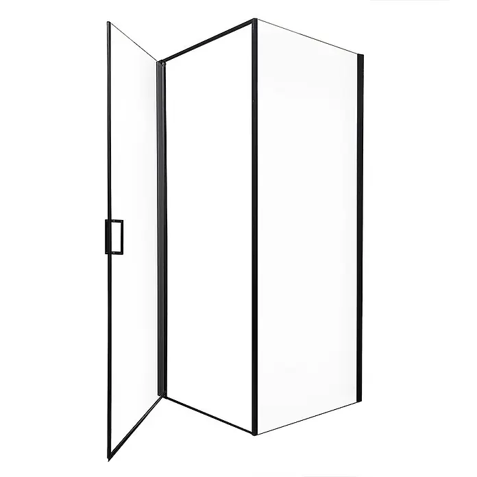 Home Deluxe Komplettdusche LIVIA - (L x B x H): 100 x 100 x 195 cm - 100 x 100 x 195 cm, Matt Schwarz - Schwarz umrahmte Eckduschkabine mit einer Drehtür.