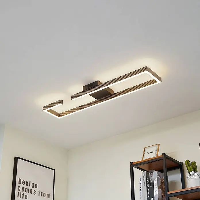 Lucande Deckenleuchte Yvor - schwarz - Moderne dunkle rechteckige LED-Deckenleuchte mit geometrischem Design, beleuchtet den Raum.