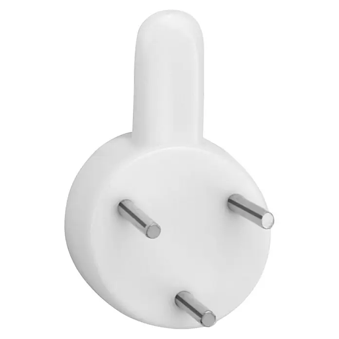 Inofix Gancho para colgar cuadros 3001 - Plástico, Blanco - Primer plano de un colgador de cuadros blanco para colgar cuadros con tres clavijas para fijar a la pared.