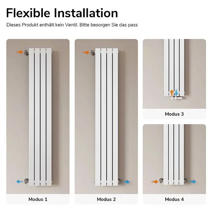 Emke Designheizkörper Flatrad FR - Wärmeleistung bei Vorlauftemperatur von 75 °C (D: 50): 911 W, Weiß - Weißer Plattenheizkörper mit vier flexiblen Anschlussmöglichkeiten für vielseitige Installation.