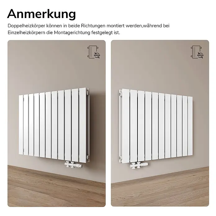 Emke Designheizkörper Flatrad FR - Wärmeleistung bei Vorlauftemperatur von 75 °C (D: 50): 1.136 W, Weiß - Weißer Doppelheizkörper, flexibel an der Wand montierbar.