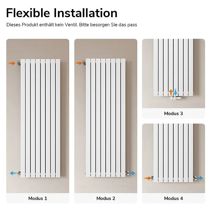 Emke Designheizkörper Flatrad FR - Wärmeleistung bei Vorlauftemperatur von 75 °C (D: 50): 2.227 W, Weiß - Weißer Vertikalheizkörper mit vier flexiblen Anschlussvarianten. Ventil nicht enthalten.
