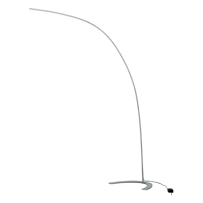 Lindby Stehleuchte Danua - alu / grau / zink, alu / grau / zink - Silberne gebogene LED-Bogenstehleuchte mit flachem, minimalistischem Fuß.