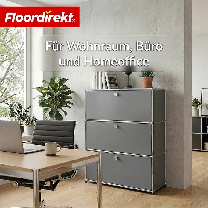 Floordirekt Metall-Mehrzweckschrank Concept Epure MK-129 Grau - Grau - Grauer modularer Aufbewahrungsschrank mit drei Schubladen für Wohnzimmer, Büro und Homeoffice.