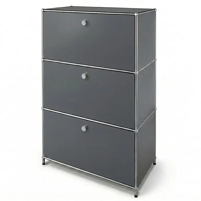 Floordirekt Metall-Mehrzweckschrank Concept Epure MK-129 Grau - Grau - Dunkelgrauer Modulschrank mit drei Schubladen und verchromtem Metallrahmen.