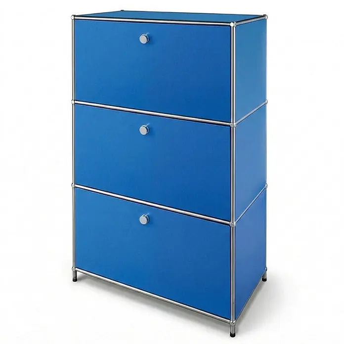 Floordirekt Metall-Mehrzweckschrank Concept Epure MK-129 Blau - Blau - Blauer dreiteiliger Modulschrank mit Chromrahmen und Griffen.