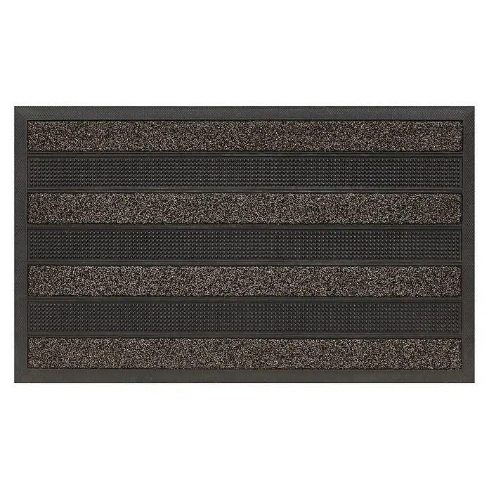 Fußmatte Brandon - 60 x 40 cm, Braun, Material Nutzschicht: 100 % Polypropylen - Dunkelgraue Fußmatte mit abwechselnden Streifen aus strukturiertem Stoff und Gummistoppeln.