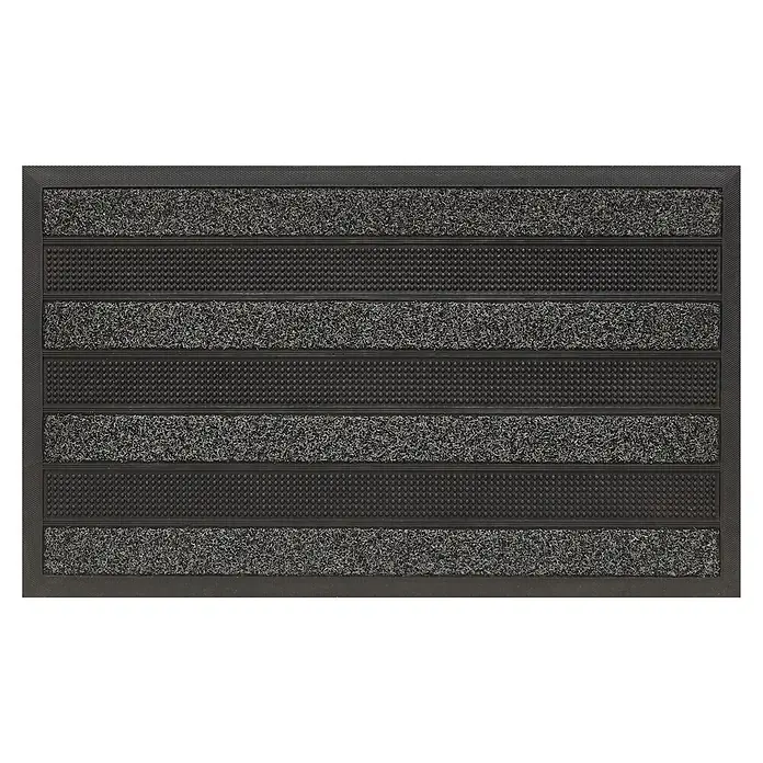 Fußmatte Brandon - 60 x 40 cm, Anthrazit, Material Nutzschicht: 100 % Polypropylen - Rechteckige, grau-schwarz gestreifte Fußmatte mit Gummi- und Grobfaserbereichen zur Schmutzfangung.