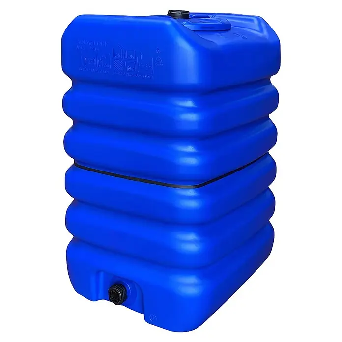 Graf Depósito de agua potable - L x An x Al: 88 x 78 x 143 cm, 750 l - Tanque de agua azul corrugado de plástico, 750L, con tapa superior y grifo inferior.