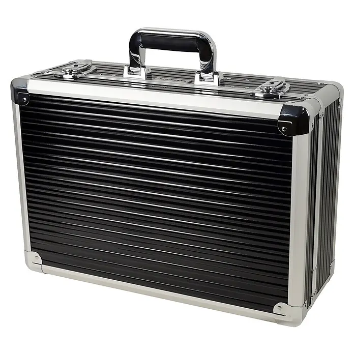 Wisent Maschinenkoffer - L x B x H: 478 x 180 x 323 mm, Aluminium - Schwarz-silberner Aluminiumkoffer mit geriffelter Oberfläche und Chrombeschlägen.