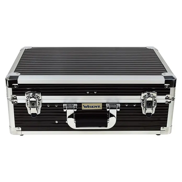 Wisent Maschinenkoffer - L x B x H: 478 x 180 x 323 mm, Aluminium - Robuster schwarzer Hartschalenkoffer mit silbernen Aluminiumbeschlägen, Verschlüssen und Griff, geeignet für Werkzeuge oder Ausrüstung.