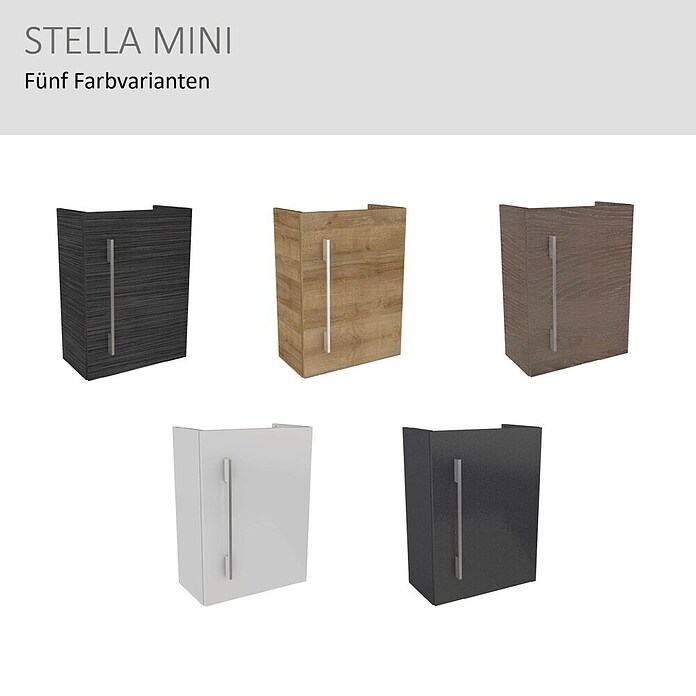 Camargue Stella Mini Waschtischunterschrank (22,5 x 44 x 60 cm, Ohne Beleuchtung, Eiche Maron, Matt)