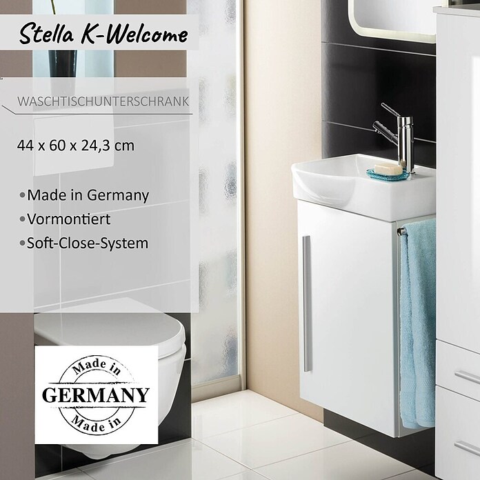 Camargue Stella K welcome Waschtischunterschrank (24 x 44 x 60 cm, Weiß, Hochglanz)