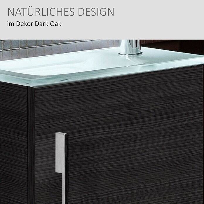 Camargue Stella Mini Waschtischunterschrank (22,5 x 44 x 60 cm, Mit Beleuchtung, Darkoak, Matt)
